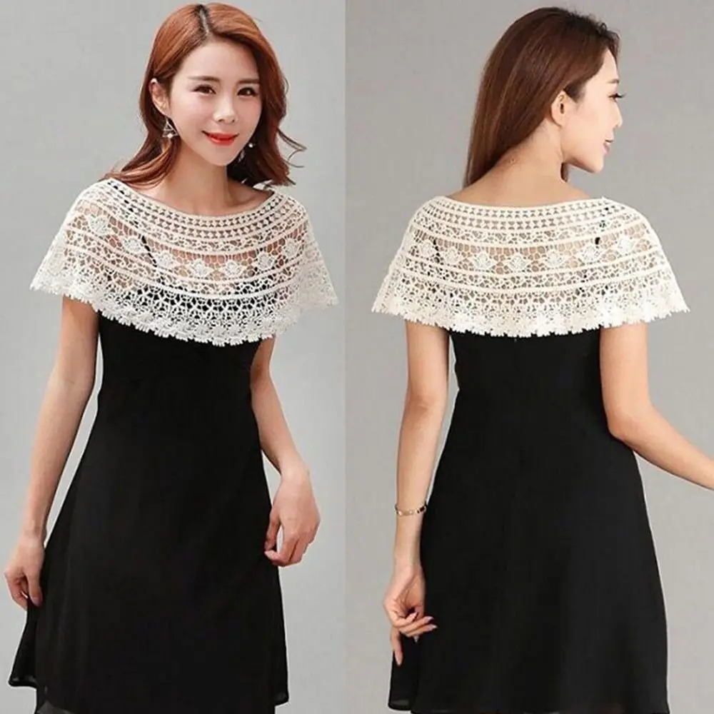 Women Scarf Pure Color Lace Shawl Lace Blouse Shoulders Scarf Fake Collar Cape Spring Autumn