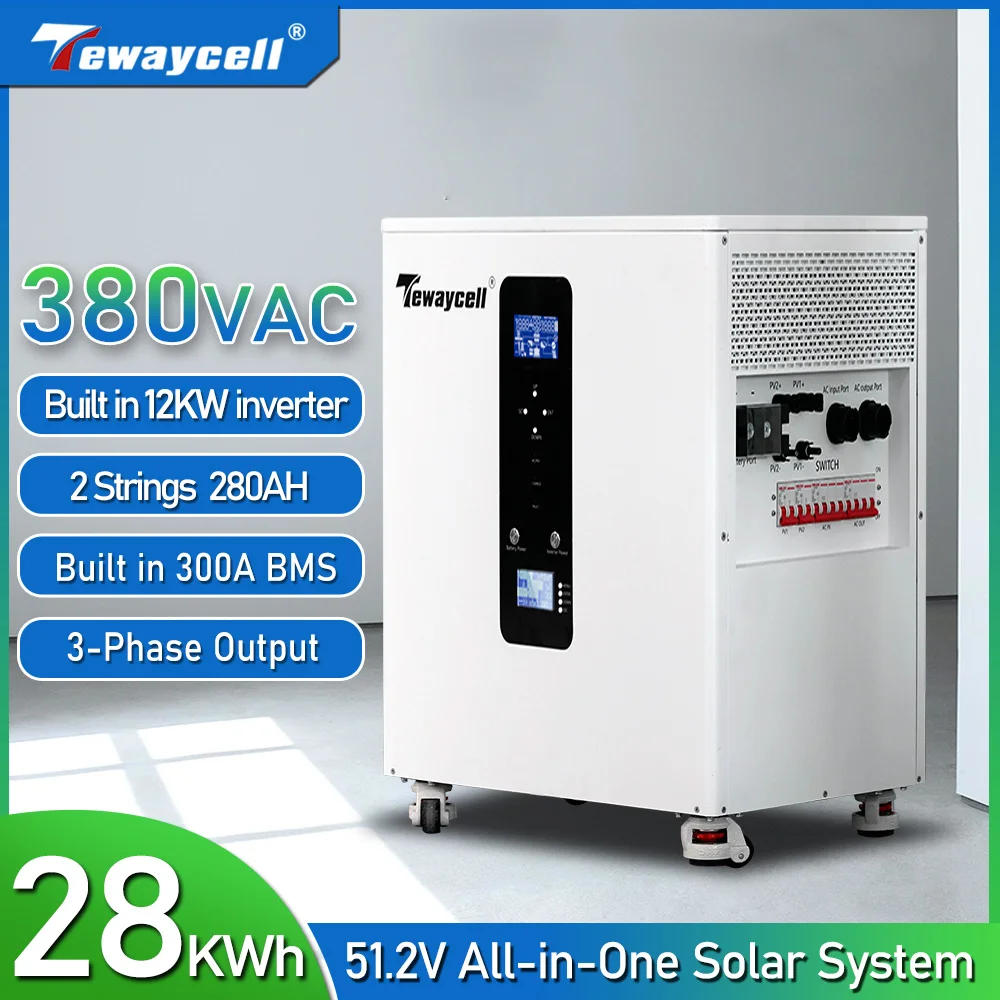 TEWAYCELL ระบบแบตเตอรี่ LiFePO4 ออลอินวัน สามเฟส 15KWh 30KWh AC380V 51.2V สำหรับระบบโซลาร์เซลล์บ้าน พร้อมอินเวอร์เตอร์ 12KW ในตัว ระบบ ESS แบบเคลื่อนย้ายได้ 1