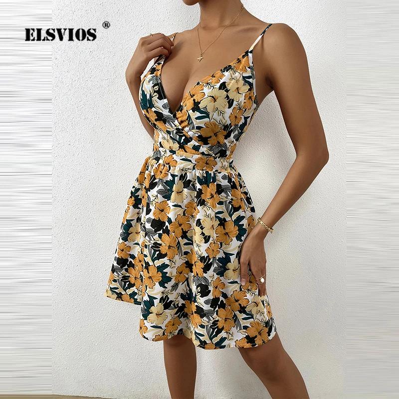 

Elegant Floral Print Slim Dress 2022 Summer Lady Sexy Off Shoulder Sling High Waist Vestidos Women Casual Backless Party Dresses