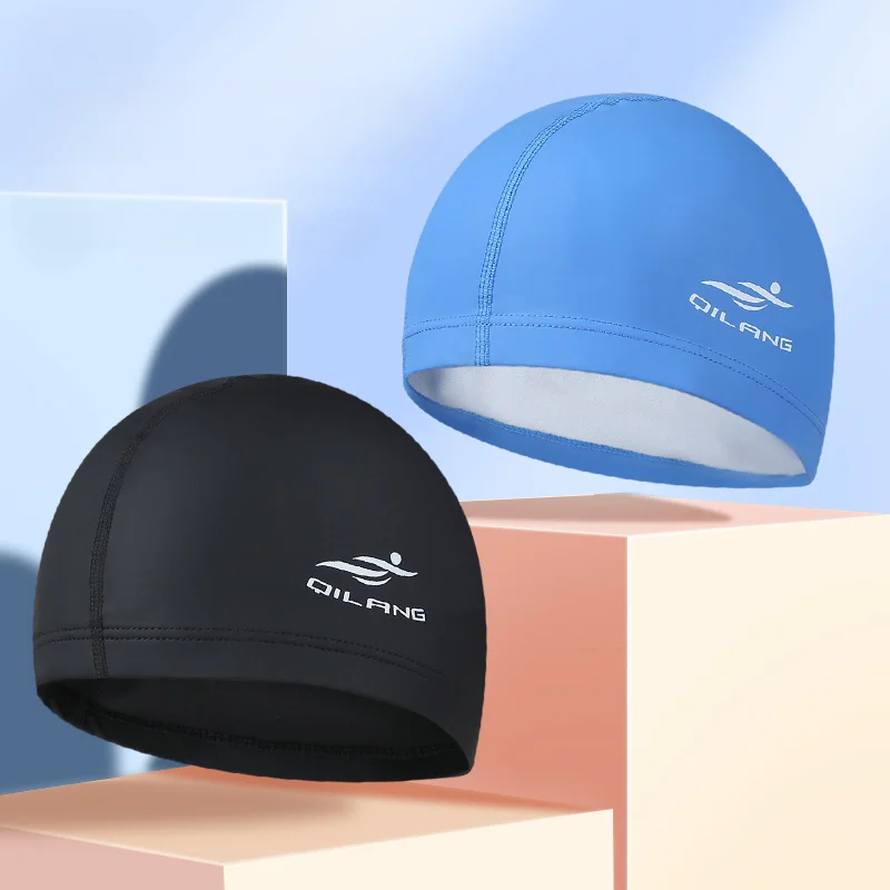 Swimming Caps Women Men Universal Long Hair Ear Protection Swim Caps PU Waterproof Letter Printed Swimming Cap Pool Accessories 4