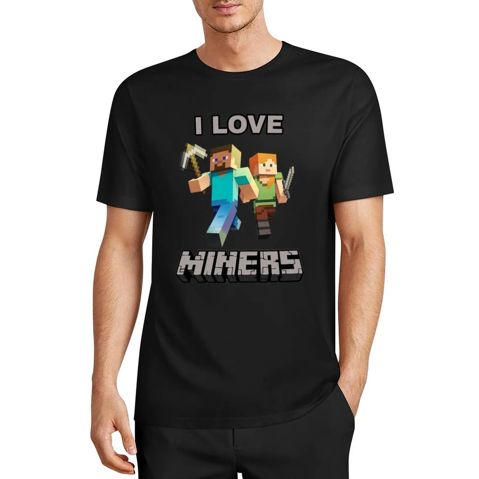 

I love miners T-Shirt plain funnys anime Men's t-shirts