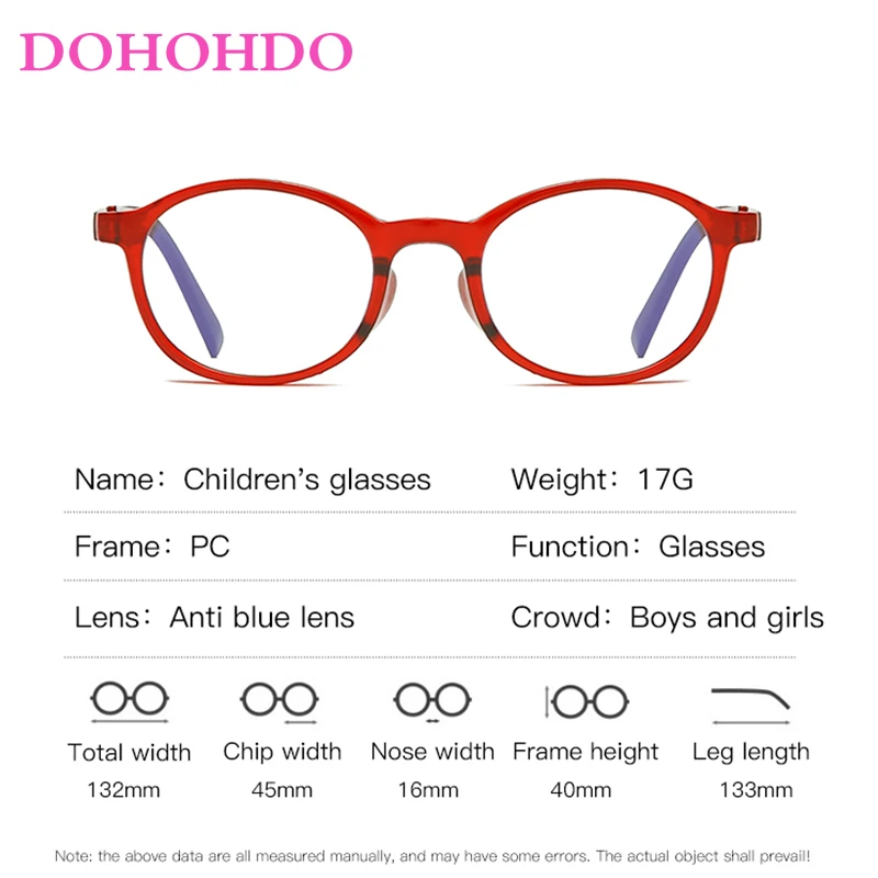 DOHOHDO New Baby Anti-blue Light Glasses Frame Brand Red Pink Green Frame Children Goggle Plain Glasses Kids Eyeglasses Eyewear