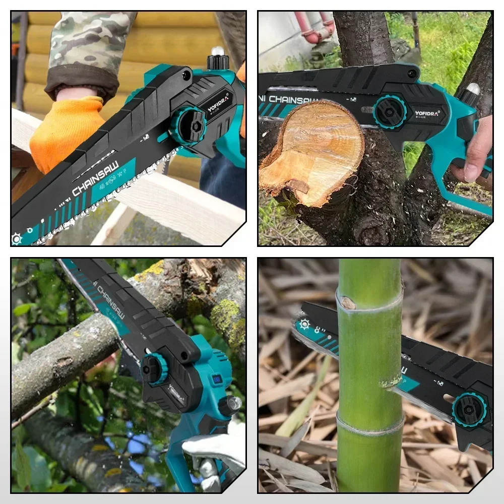 YOFIDRA Brushless 8 Inch Electric Chainsaw Cordless Rechargeable Woodworking Garden Pruning Saw Tool for Makita 18V Battery 6
