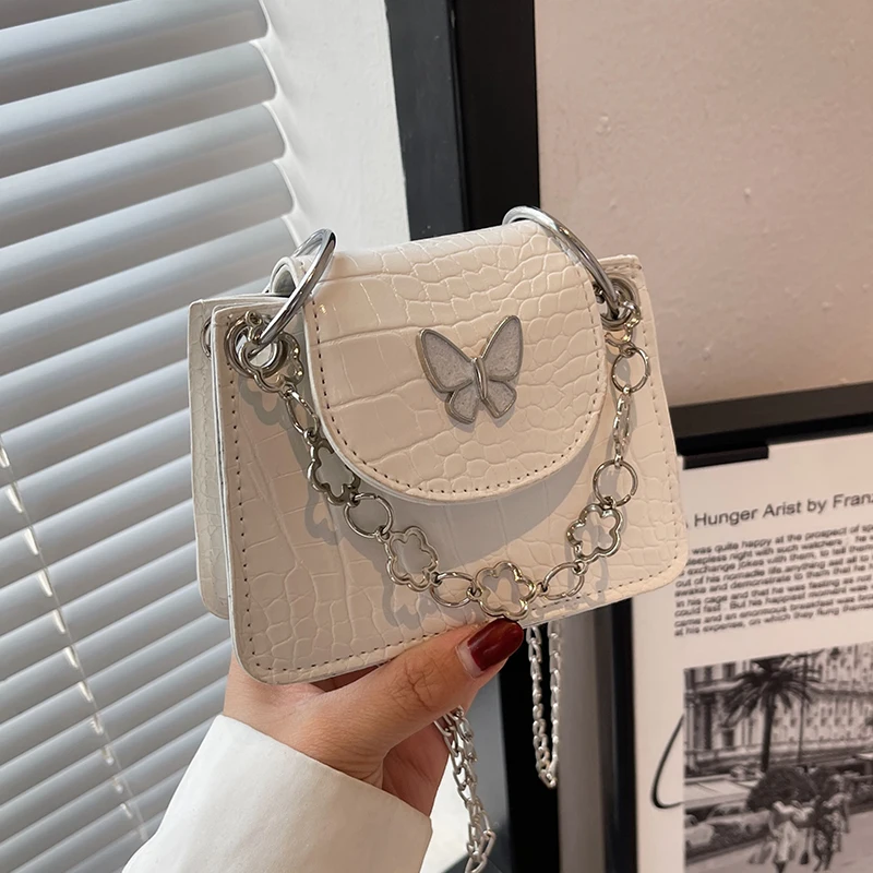 

Романтичная миниатюрная сумка через плечо во французском стиле, сумки-мессенджеры из искусственной кожи с цепочками и цветочным принтом в виде бабочки, изысканная женская летняя сумочка