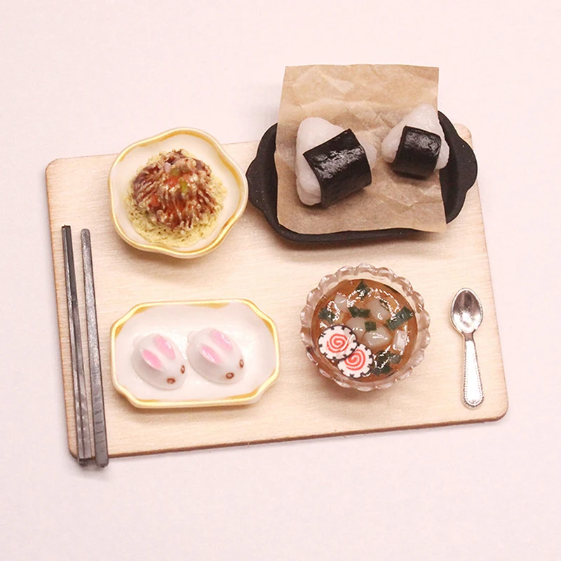 

1:12 Dollhouse Miniature Breakfast Set Sushi Spoon Model Kitchen Food Accessories For Doll House Tableware Decor Kids Toys