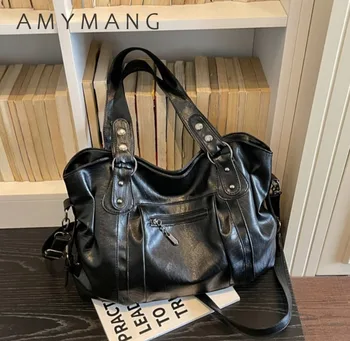Borsa a Mano Vintage in Morbida Pelle per Donne, Grande Capacità, Design Retrò, Borsa a Tracolla Casual per Lavoro Quotidiano e Pendolarismo