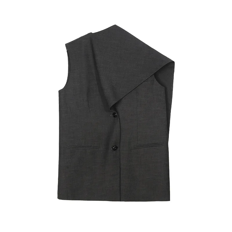 BJTZ Ribbon Scarf Collar Blazer Vest For Women Clothing 2024 Spring New Trend Designer Office Lady Sleeveless Tops HL50