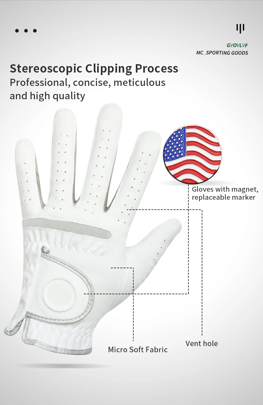 Men's Golf Glove Micro Soft Fiber Breathable Golf Gloves With Magnetic Marker Replaceable Glove American Flag Riding
