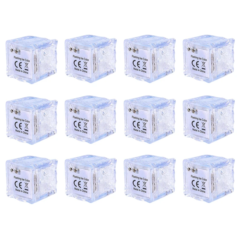 

12Pcs Multi Color Flashing Glow In The Dark LED Light Ice Cube Glowinthedark For Drinking Party