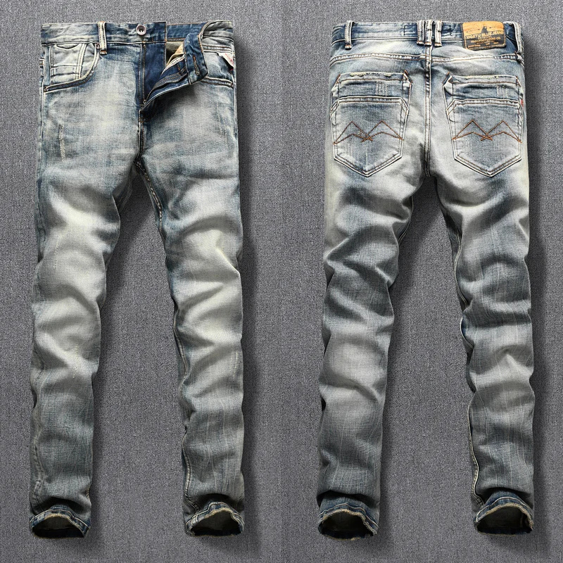 Newly Designer Fashion Men Jeans Retro Wash Elastic Slim Fit Ripped Jeans Men Trousers Vintage Casual Cotton Denim Pants Hombre