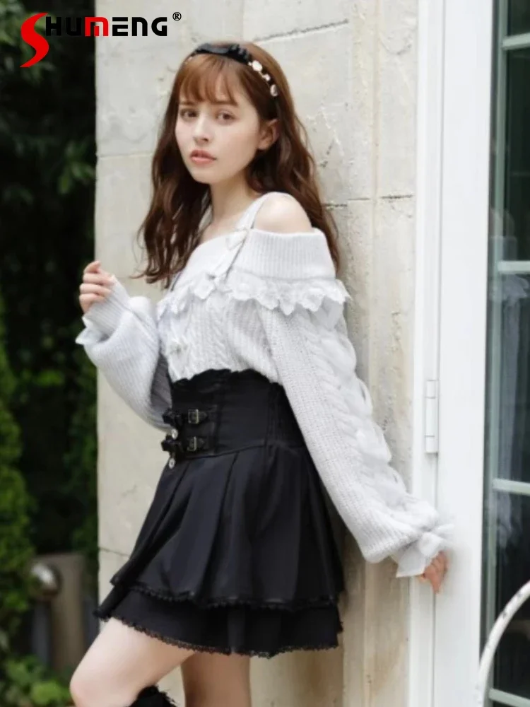 

Japanese Style Kawaii Off Shoulder Sling Sweater Autumn 2023 Classic Mine Series Mass Production Love Strap Knitwear Four Colors