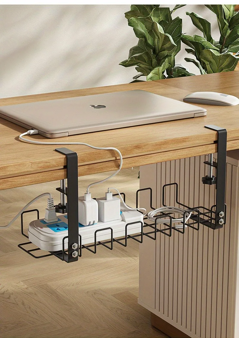 Description Picture 6 of itemUnder Table Storage Rack Metal Cable Management Tray Home Office Desk Wire Organizer No Punching Kitchen Storage Accessories