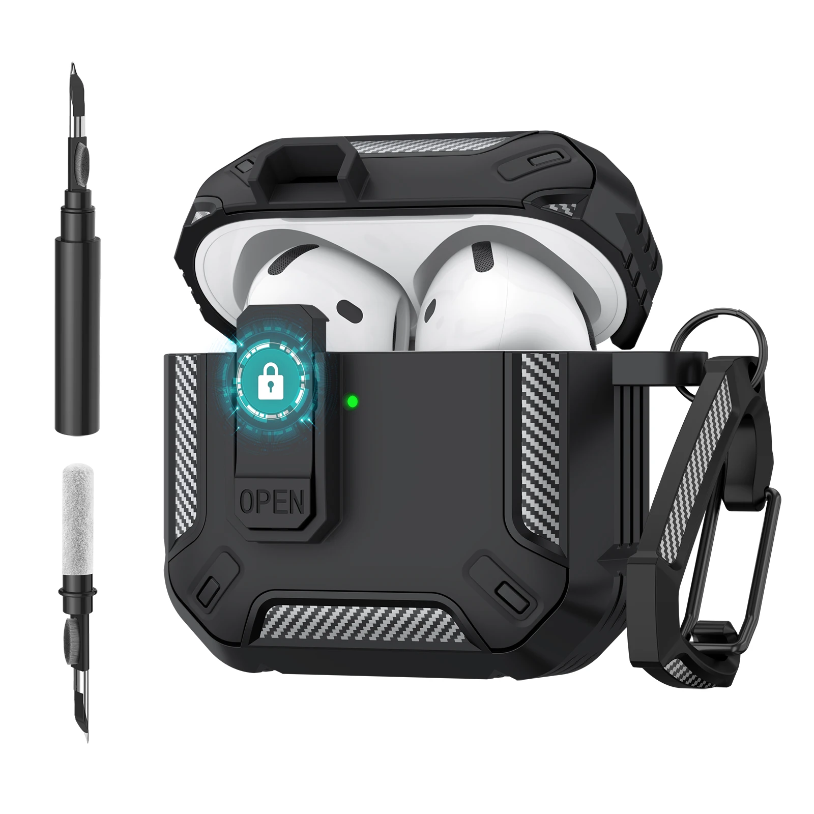 Enhanced Security Lock Case with Hook - 360° Protective Shell for Wireless Earbud Cases