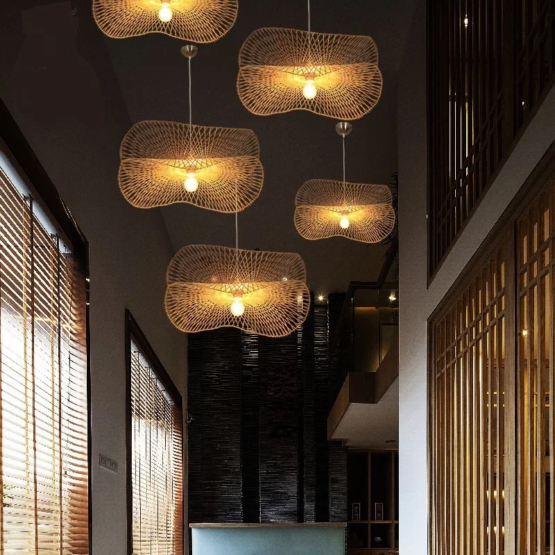 

Creative new Chinese led bamboo chandelier Japanese Zen Art led chandelier hotel hall kitchen living room bedroom Chandelier