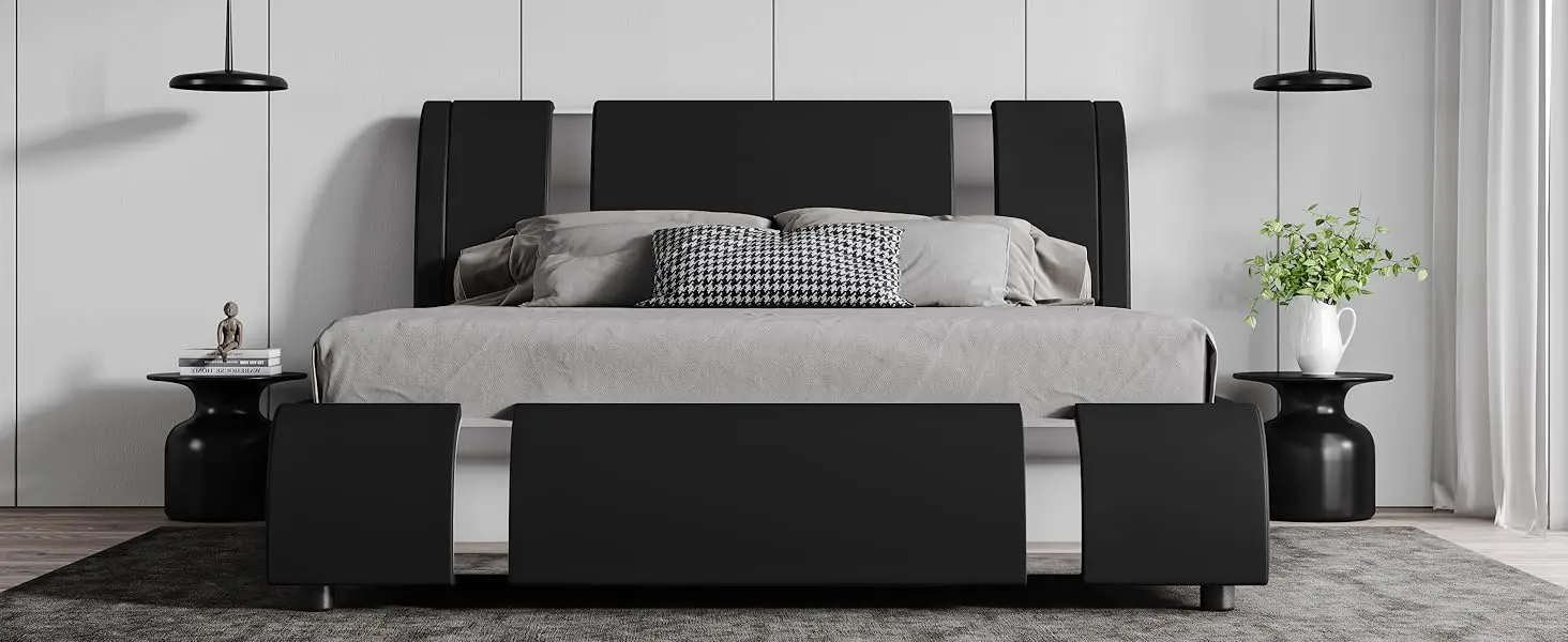 Description Picture 2 of itemKing Size Bed Frame with Iron Pieces Decor and Adjustable Headboard/Deluxe Upholstered Modern Platform Bed with Solid Wooden