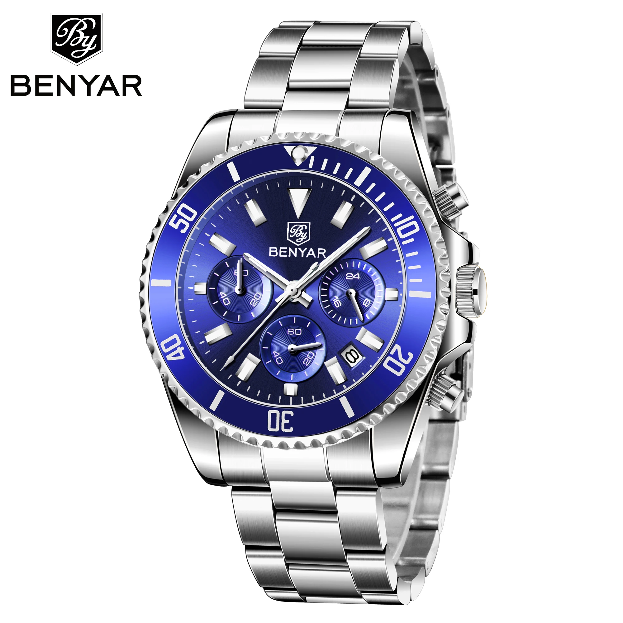 

2022 BENYAR NEW Sports Men Quartz Watch Fashion Chronograph Luxury Brand Stainless Clock Swimming Waterproof Clock Reloj Hombre
