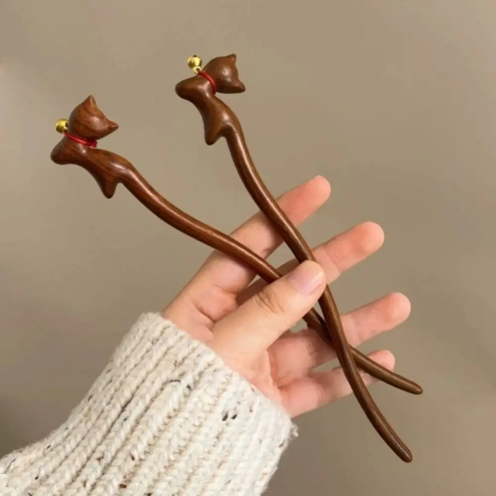 

Fashion Hair Sticks Girls Women's Hair Accessories Chinese Style Hanfu Cat Shape Wooden Hair Clip Cartoon Hairpin