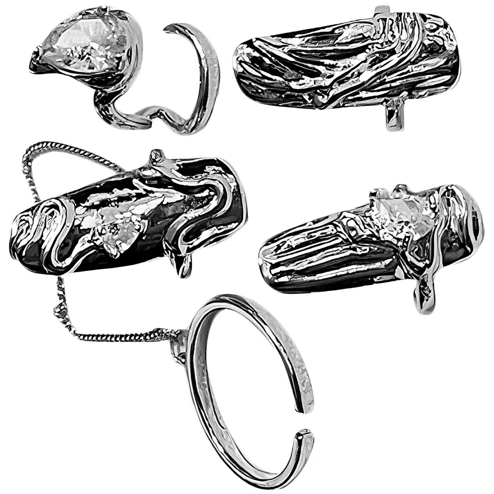 

4Pcs Fashion Open Nail Ring Adjustable Crystal Finger Nail Rings for Women Girls
