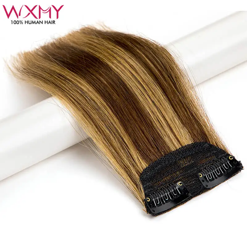 

WXMY Clip Ins Hair Extensions Human Hair #4P27 Brown Blonde Straight Natural Remy Hair 2 Clips in One Piece 7-17g/pcs