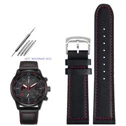 Luxurious Genuine Leather Watch Strap - Soft & Comfortable 22mm Band for Men (Black red silver)