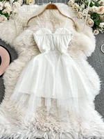 Foamlina white Princess Dress Women's Spring Autumn 2025 New Waist Tight Backless Black Mesh Splicing Tube Top Tutu Dress - Image 5