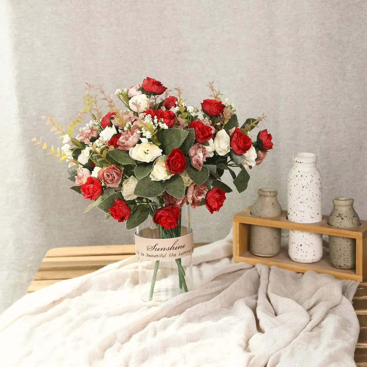 ATFL 12 Rose Artificiali Color Avorio | Fiori Finti In Seta Con Stelo 45cm | Diametro Fiore 10cm | Composizioni Nozze E Centrotavola