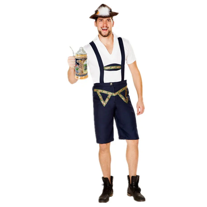 

Mens Bavaria Oktoberfest Suspender Lederhosen Costume Bar Waiter Beer Party Outfit Uniform