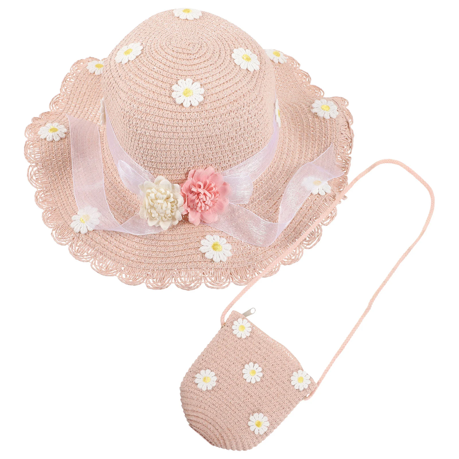 

Baby Sun Hat Summer Purse Straw Hat Set Daisy Beach Hats Toddler Cute Straw Woven Handbag Girl Wallet