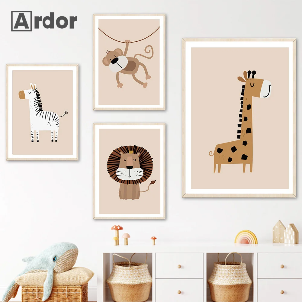 

Lion Giraffe Monkey Jungle Animals Zebra Poster Boho Nursery Wall Art Canvas Painting Nordic Print Pictures Kids Room Home Decor