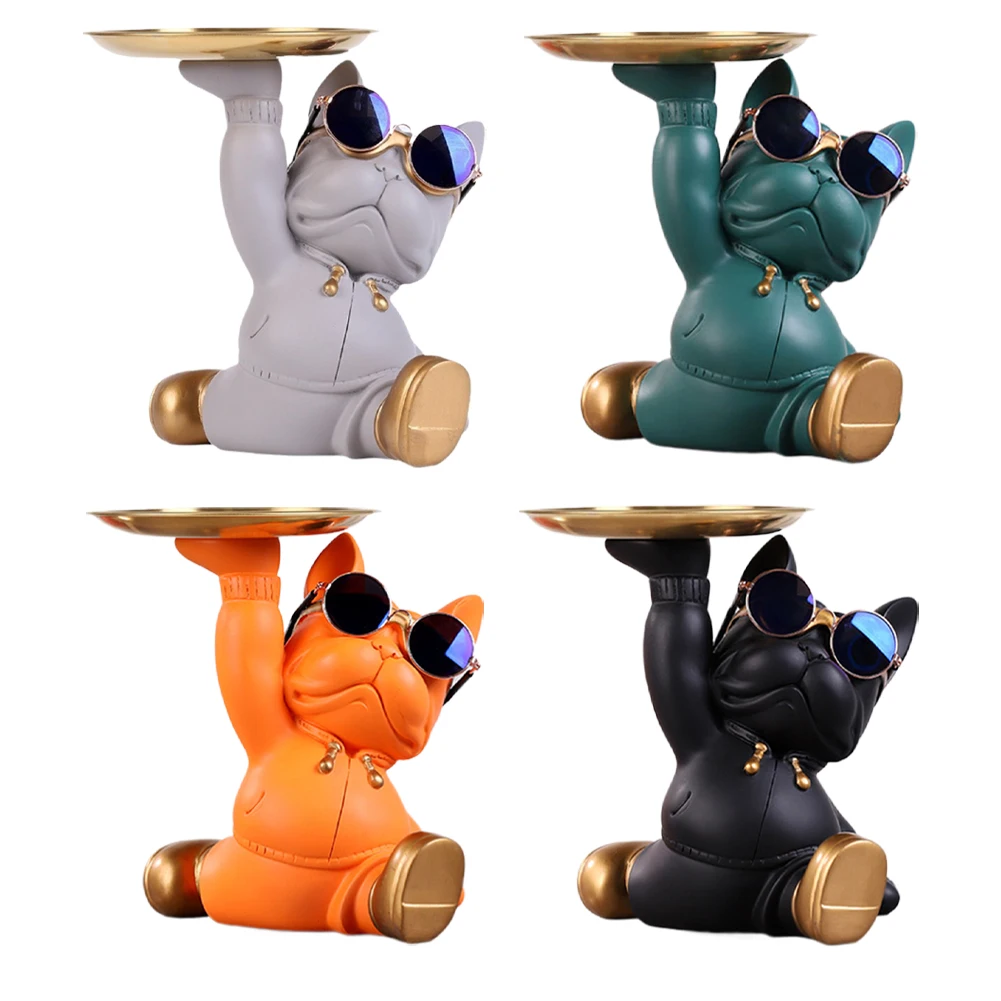 

Поднос-органайзер в виде бульдога, поднос из смолы для хранения скульптур в виде животных, универсальный для гостиной, прихожей, украшение для дома