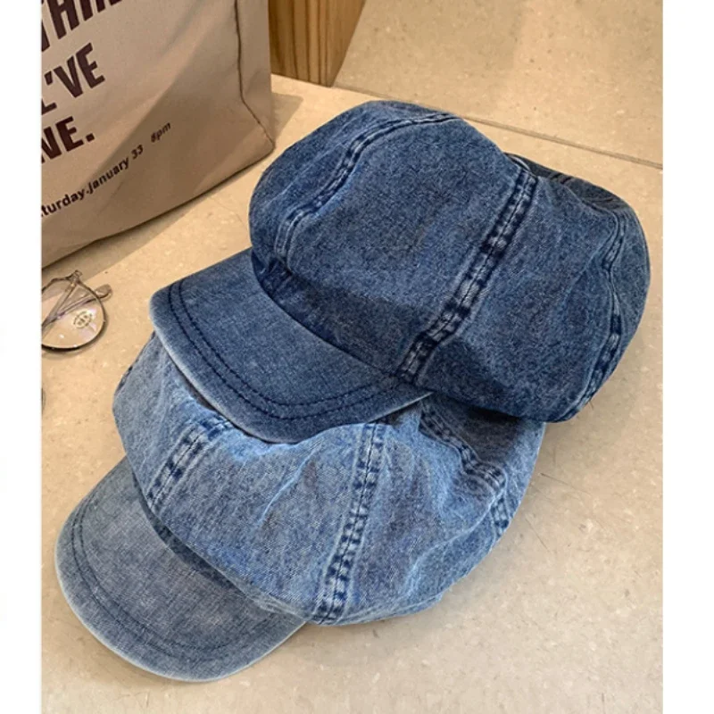 Beret Hat Denim Berets Cap Solid Color Adjustable Breathable Sun Protection Paperboy Caps For Men Women Summer Outdoor Travel Hiking Hats