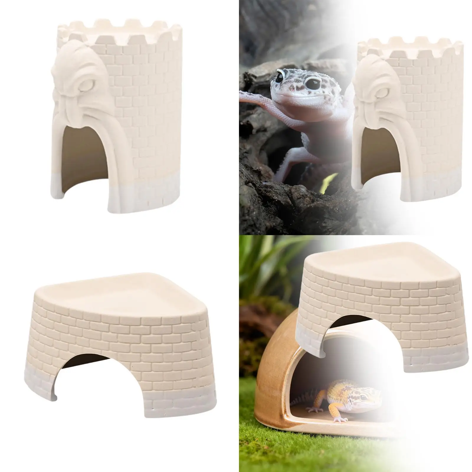Ceramic Reptile Shelter Cave Realistic Habitat Ornament for Geckos Frogs and Turtles Terrarium Decor