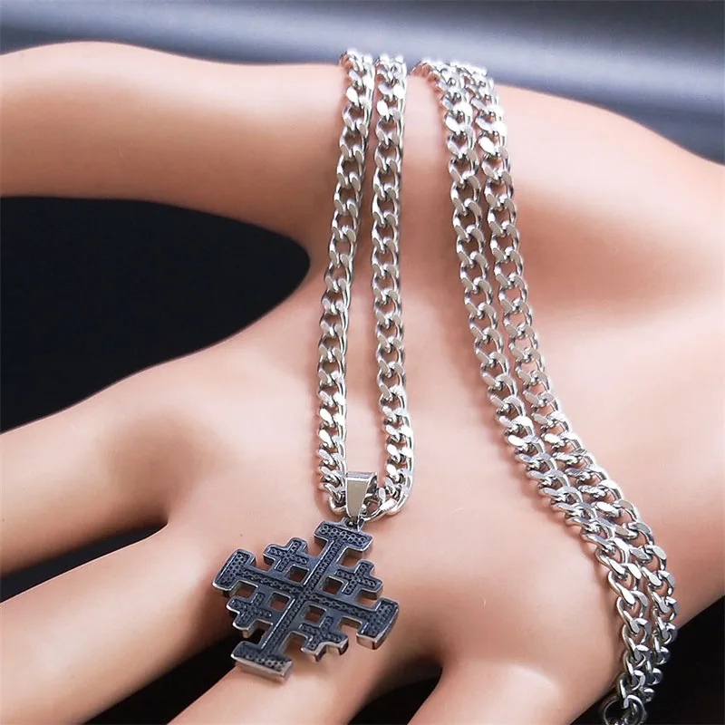 Goth Jerusalem Cross Pendant Necklace for Women Men Choker