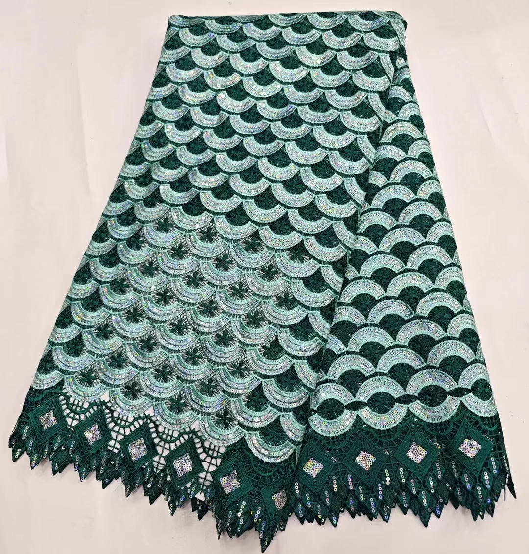 

Новейшие блестки Зеленый Африканский шнур кружевная ткань 2024 Высококачественная Водорастворимая нигерийская сетчатая кружевная ткань для женского платья KHD24111