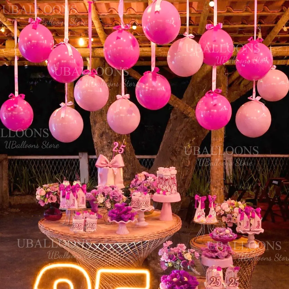 Elegant Pastel Pink Balloon Set with Satin Ribbon - Pack of 10 for Celebrations and Decor