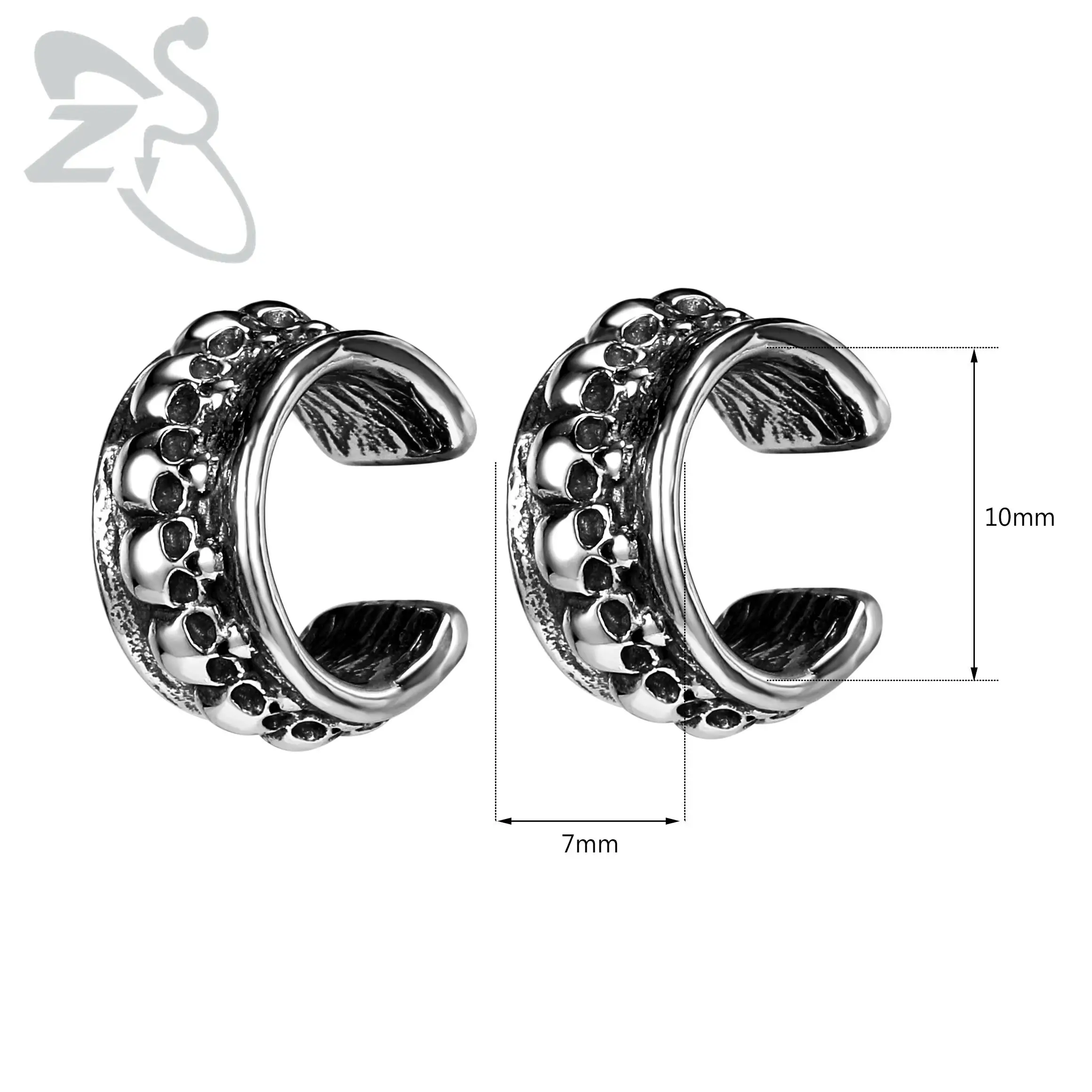 ZS 2PCS Skull Eye Punk Style Ear Cuff For Women Men Stainless Steel Clip Earrings No Piercing Fake Cartilage Earrings Jewelry ear clip earrings,clip earrings,ear clip,ear accessories