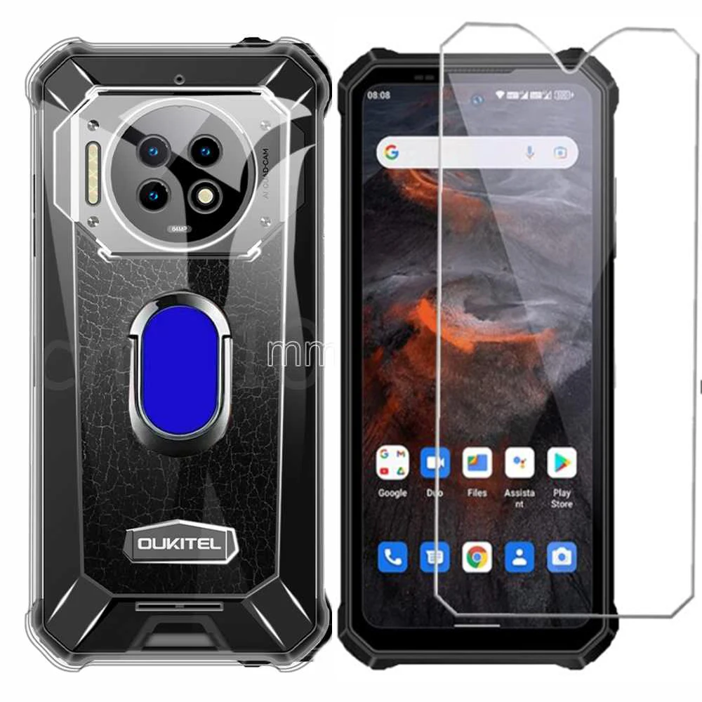 WXPPJ Coque Pour Oukitel C51 (6.80") Cover Verre Trempé, Bumper Case Transparente Noir Silicone TPU Housse Etui Et Protection Ecran Pour Oukitel C51-2 Pack