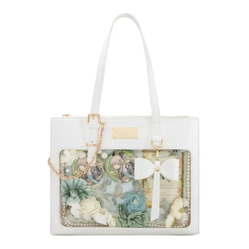 JIAERDI Transparent White Itabag Women Harajuku Aesthetic Leather Shoulder Bags Purse Female Versatile Large Capacity Tote Bag