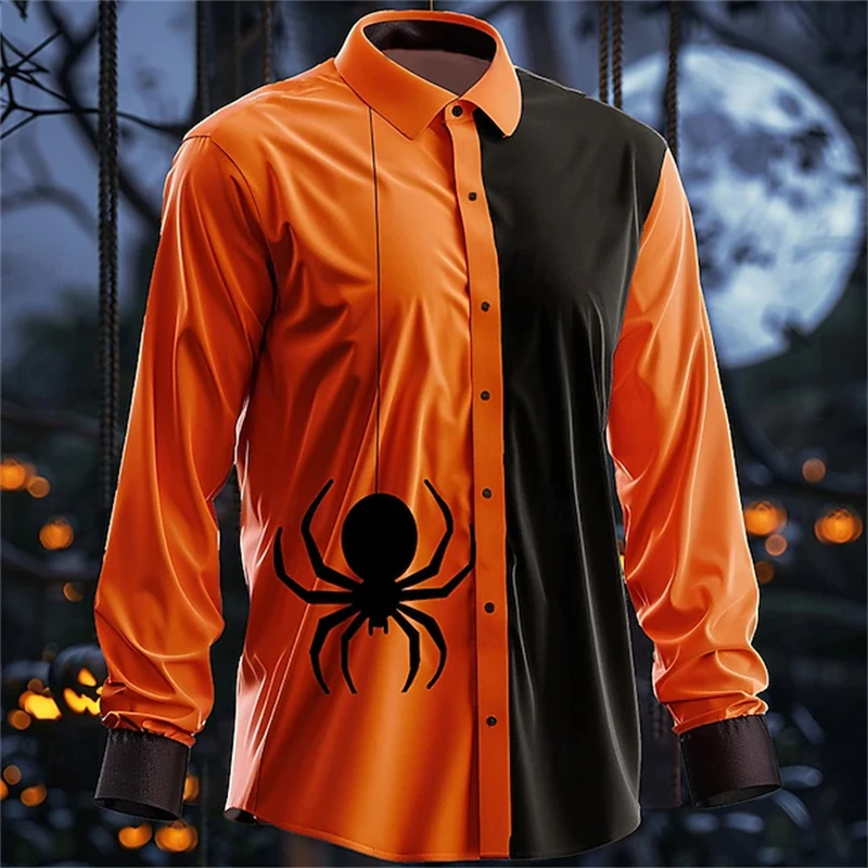 thumbnail image 1 of Camisa amarilla divertida de Halloween 2024 para otoño e invierno, nueva camisa de moda para fiesta de Halloween, camisetas de manga larga para hombre, camisa con botones y temperamento, 1 of 5