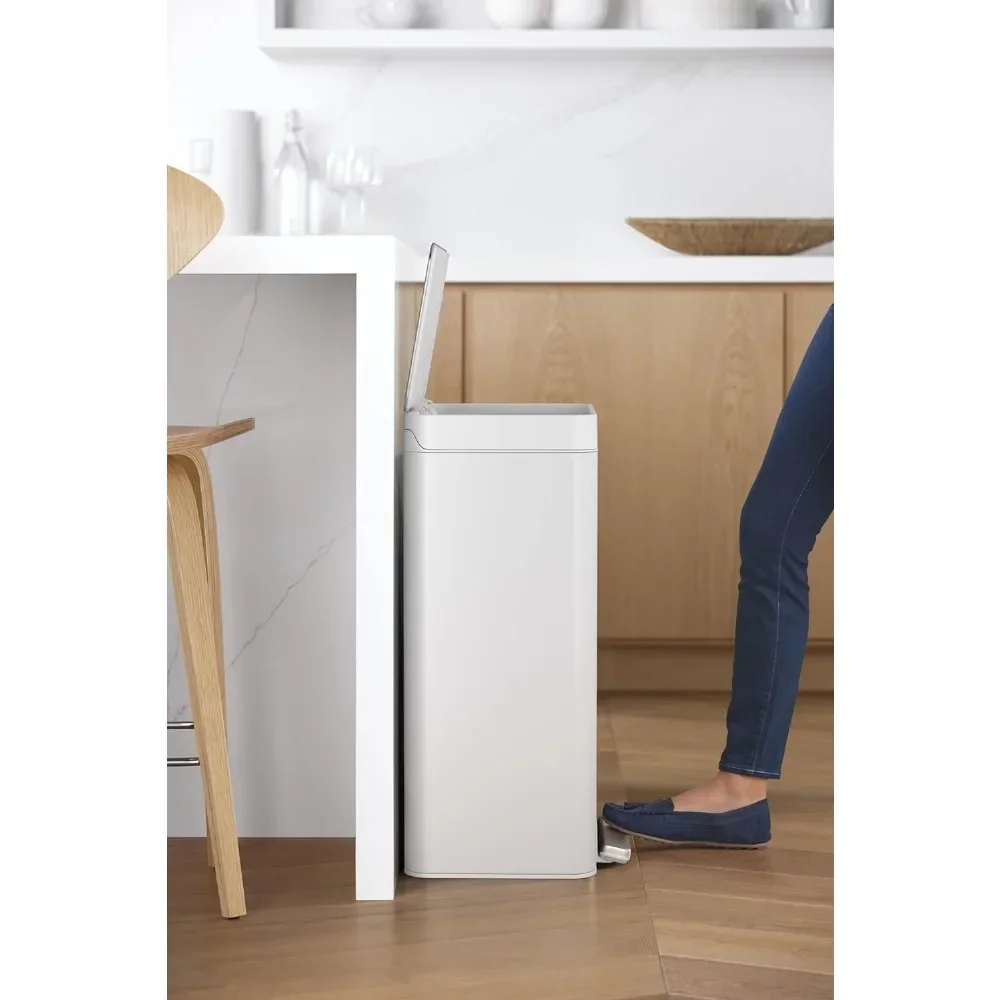 KOHLER K-20940-STW Kitchen Trash Can, 13 Gallon Step Trash Can with Quiet-Close Lid and Hand Free Foot Pedal