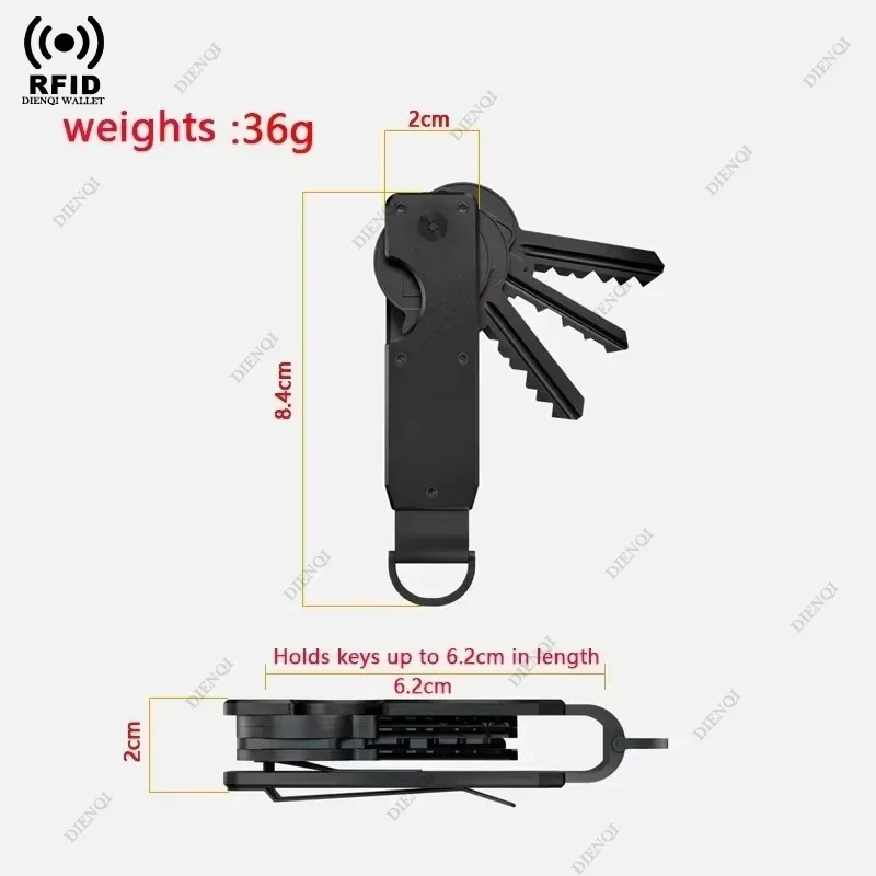 Anti-Theft RFID Block Aluminium Men Key Organizer Metal Key Chain Women Minimalist Key Case Holder for Keychain Secures 2-6 Keys 2