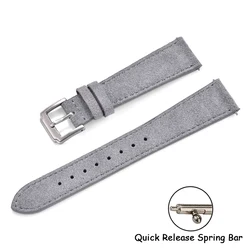 Vintage Suede Leather Quick Release Watch Strap - Handmade Wrist Band, Multiple Sizes - 18mm (Gray - Silver Buckle)
