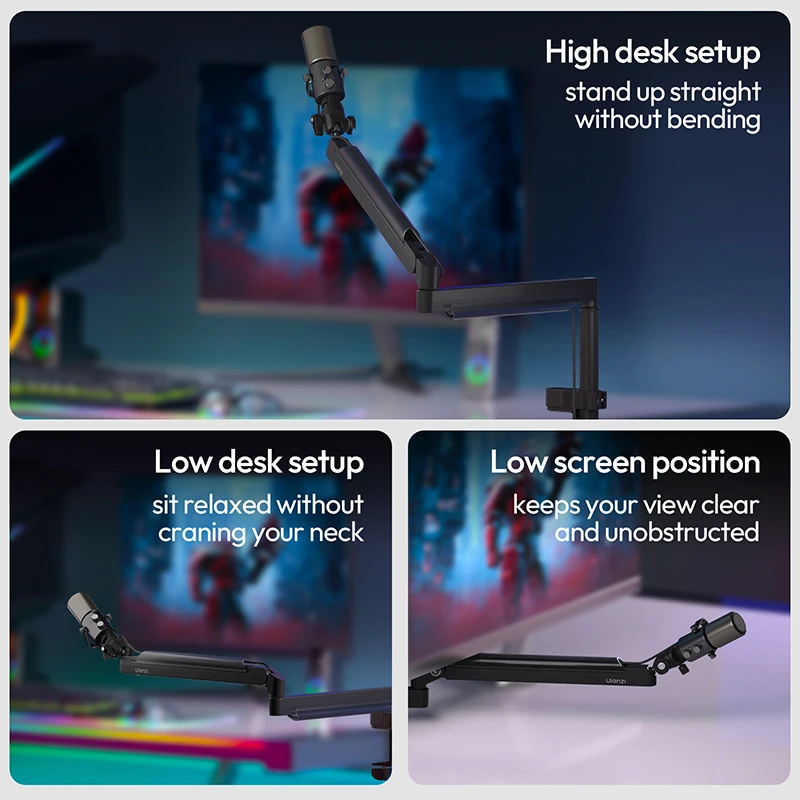Ulanzi ZJ05 Adjustable Microphone Boom Arm with 360° Ballhead 1.5KG Load for Mic/Camera/Phone High/Low Desk Setup Game Streaming