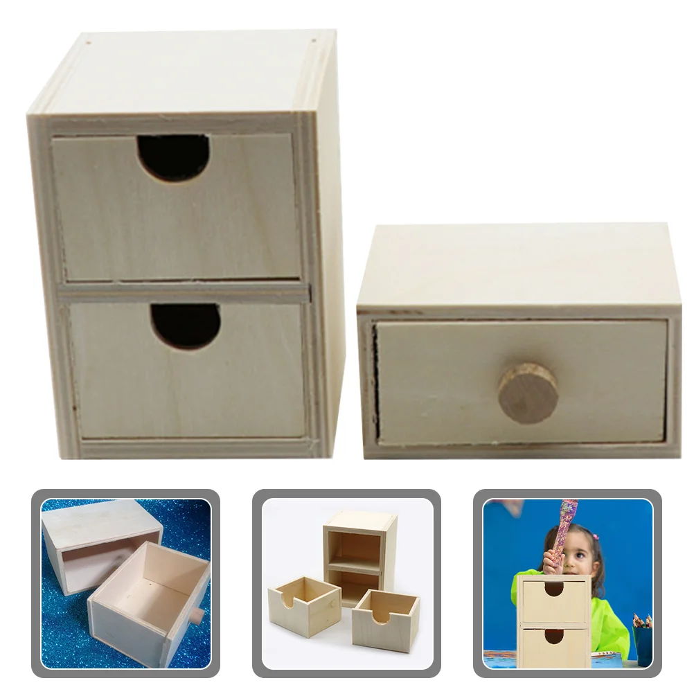 

2pcs Unfinished Wooden Drawer Kids Graffiti Wooden Drawer Handmade Small Wood Drawer