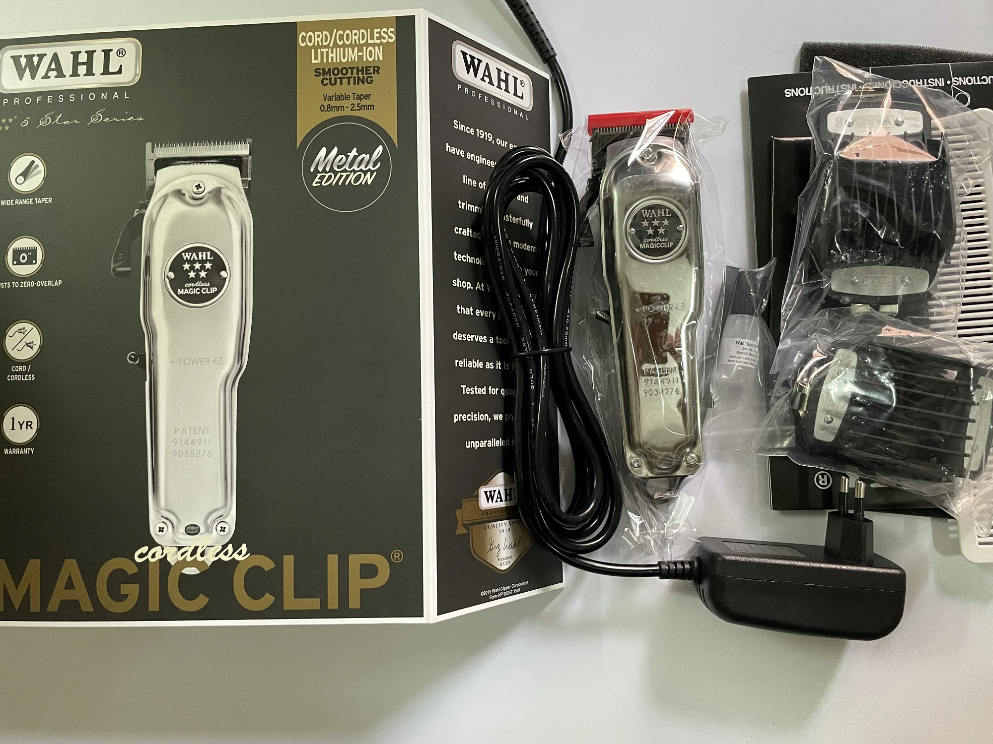 WAHL-Clipper de cabelo profissional, edição Metal, clipe mágico sem fio com lâmina de dente estabilizador, série 5 estrelas, 8509, original