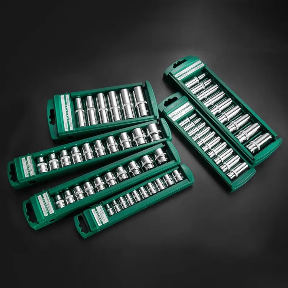 Hex Socket Wrench Head Set For Ratchet 1/4 3/8 1/2 Short Long Socket Deep Nut Driver Sleeve Spanner End Ratchet Tool With Holder 6