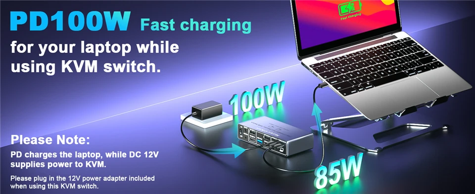 USB C HDMI DP KVM Switch 2K 144Hz Dual Monitors 4K Type C ThunderBolt KVM Switch
