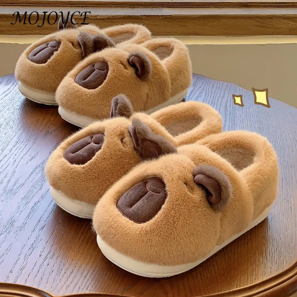 Plush Capybara Slippers Closed Toe Slippers Comfortable Fluffy Couple Slippers Furry Animal Slippers for Autumn Winter 4