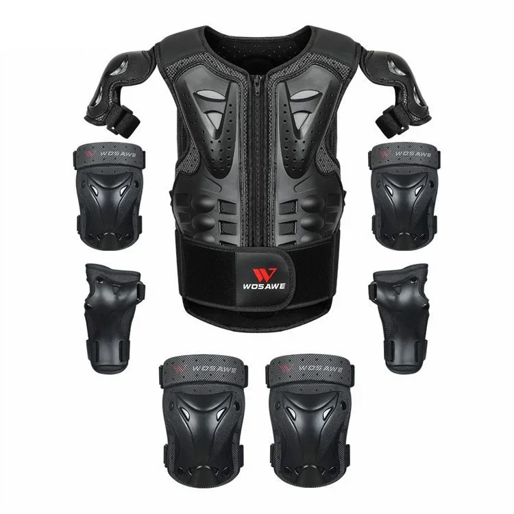 Wosawe Outdoor Motocross children's armor Chest back skateboard pulley knee elbow hand protection set Full Body Armor