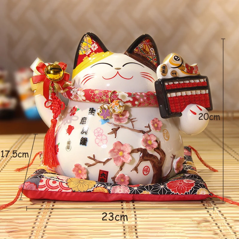 Cartoon Maneki Neko Ornament Ceramic Lucky Cat Figurine Pink BOW-TIE  Fortune Cat Statue Home Decorative Money Box Piggy Bank - AliExpress